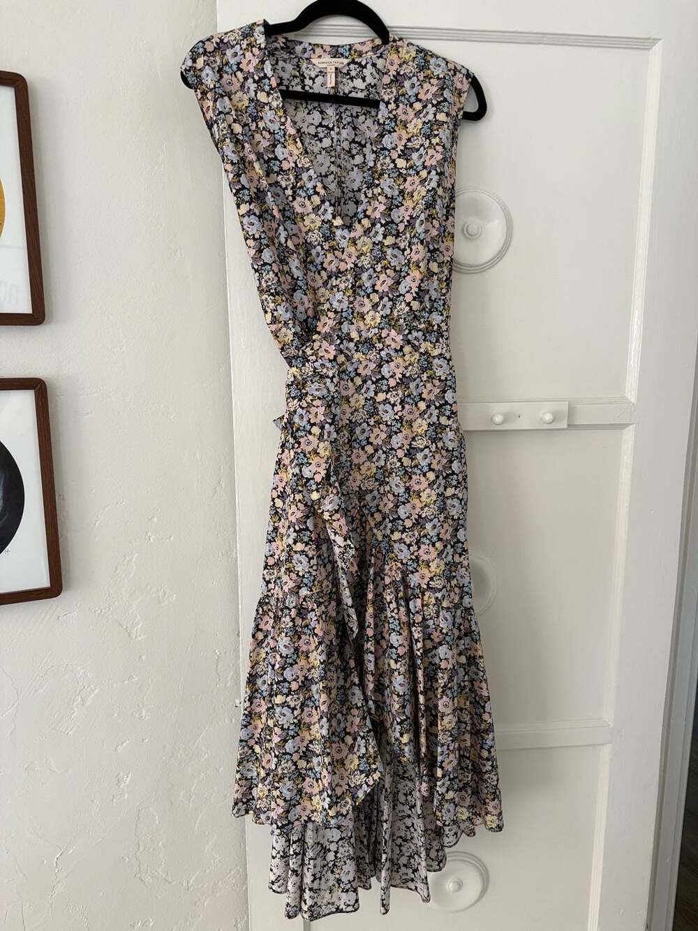 Rebecca Taylor Moonlight Garden Poplin Ruffle Wrap Midi Dress